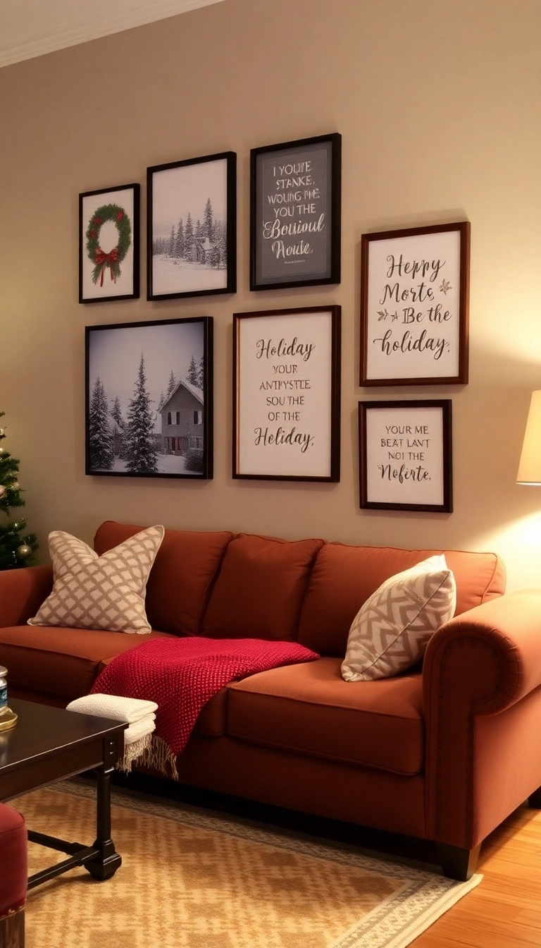 19 Cozy Christmas Decor Ideas That’ll Make Your Home Feel Like a Winter Wonderland (You’ll Want #7!) - 15. Holiday-Themed Wall Art