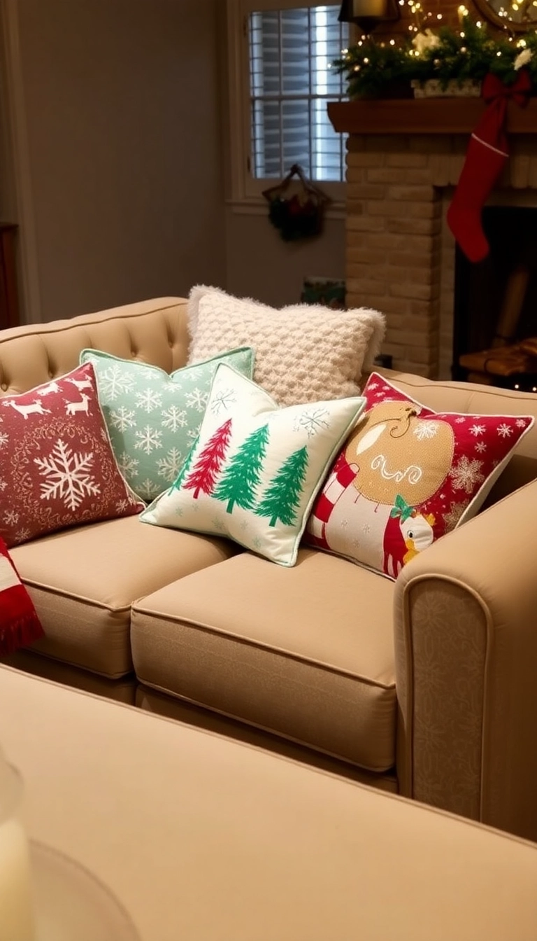 19 Cozy Christmas Decor Ideas That’ll Make Your Home Feel Like a Winter Wonderland (You’ll Want #7!) - 9. Holiday-Themed Pillows